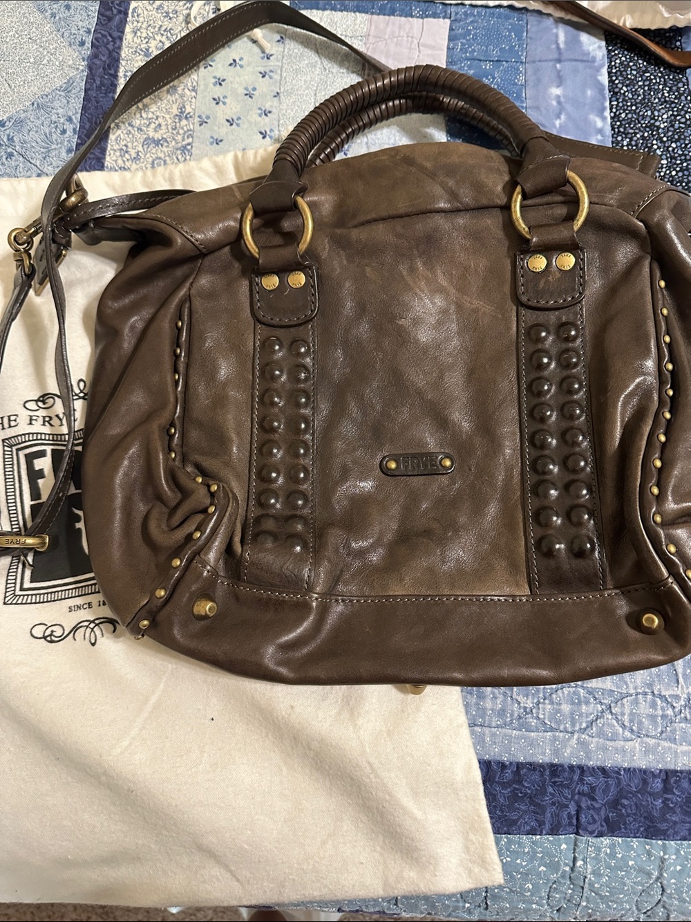 Frye Brown Leather Studded Satchel Shoulder Bag